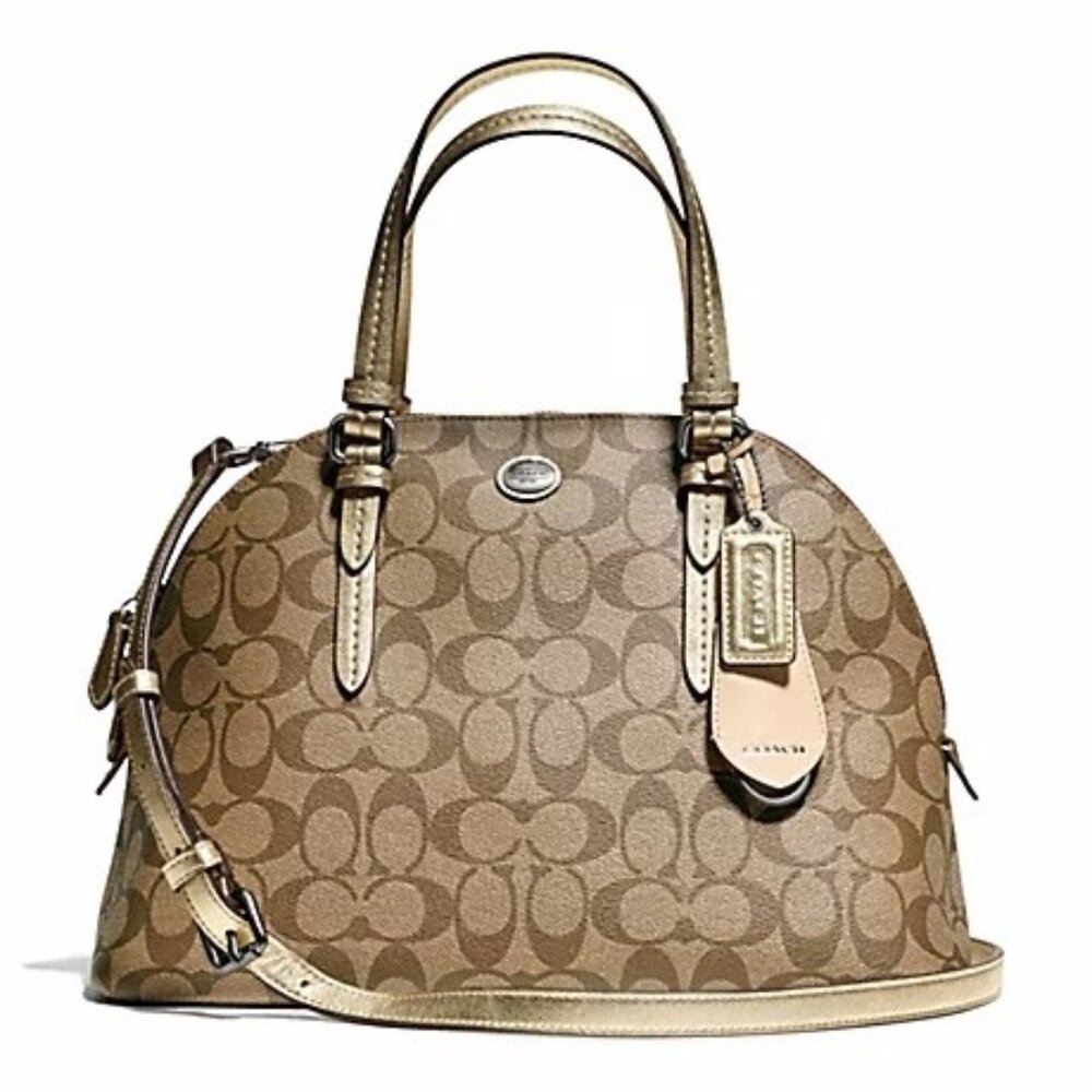 Coach Peyton Signature Khaki Domed Shoulder Bag Handbag